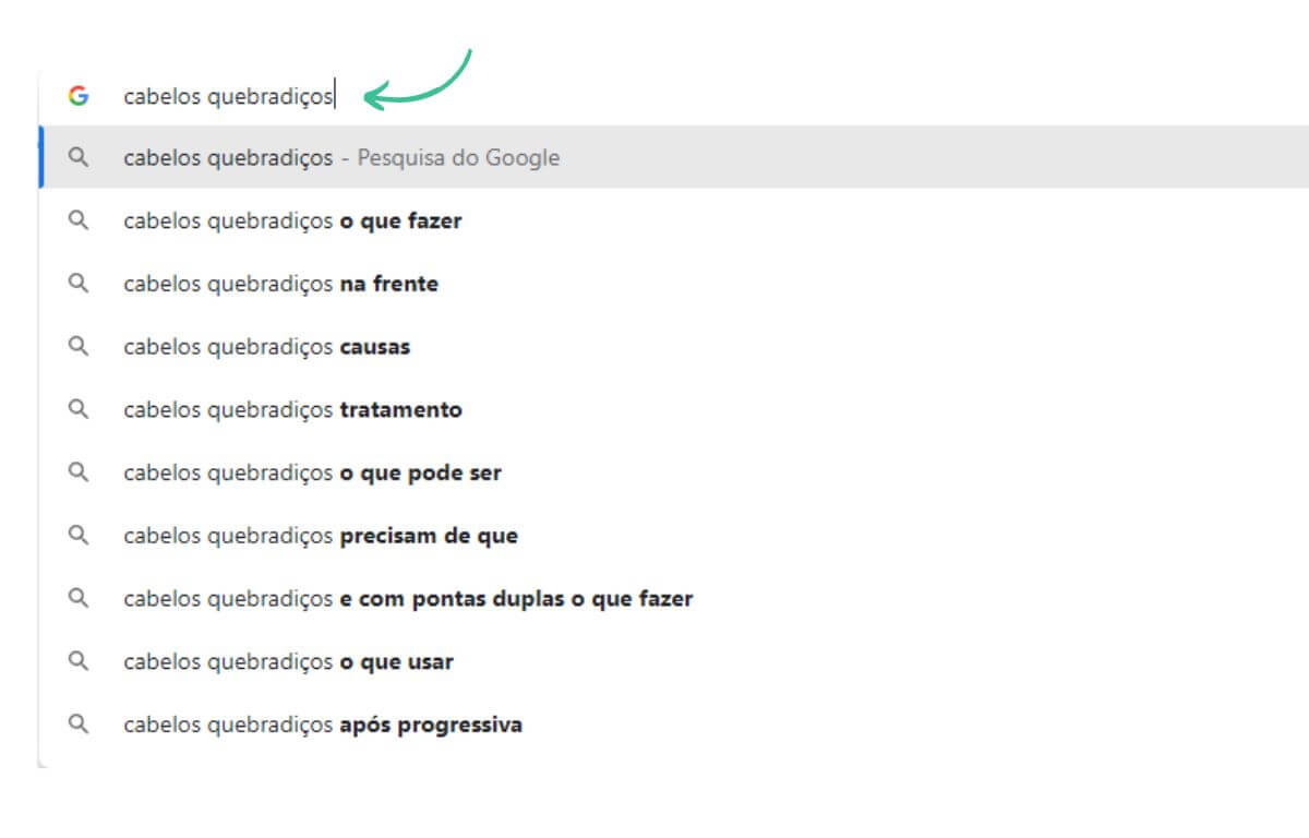Imagem de uma pesquisa realizada no Google mostrando o inicio da jornada de compra no segmento de Cabelos.